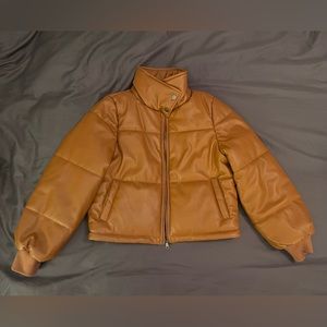 Anthropologie faux leather puffer jacket